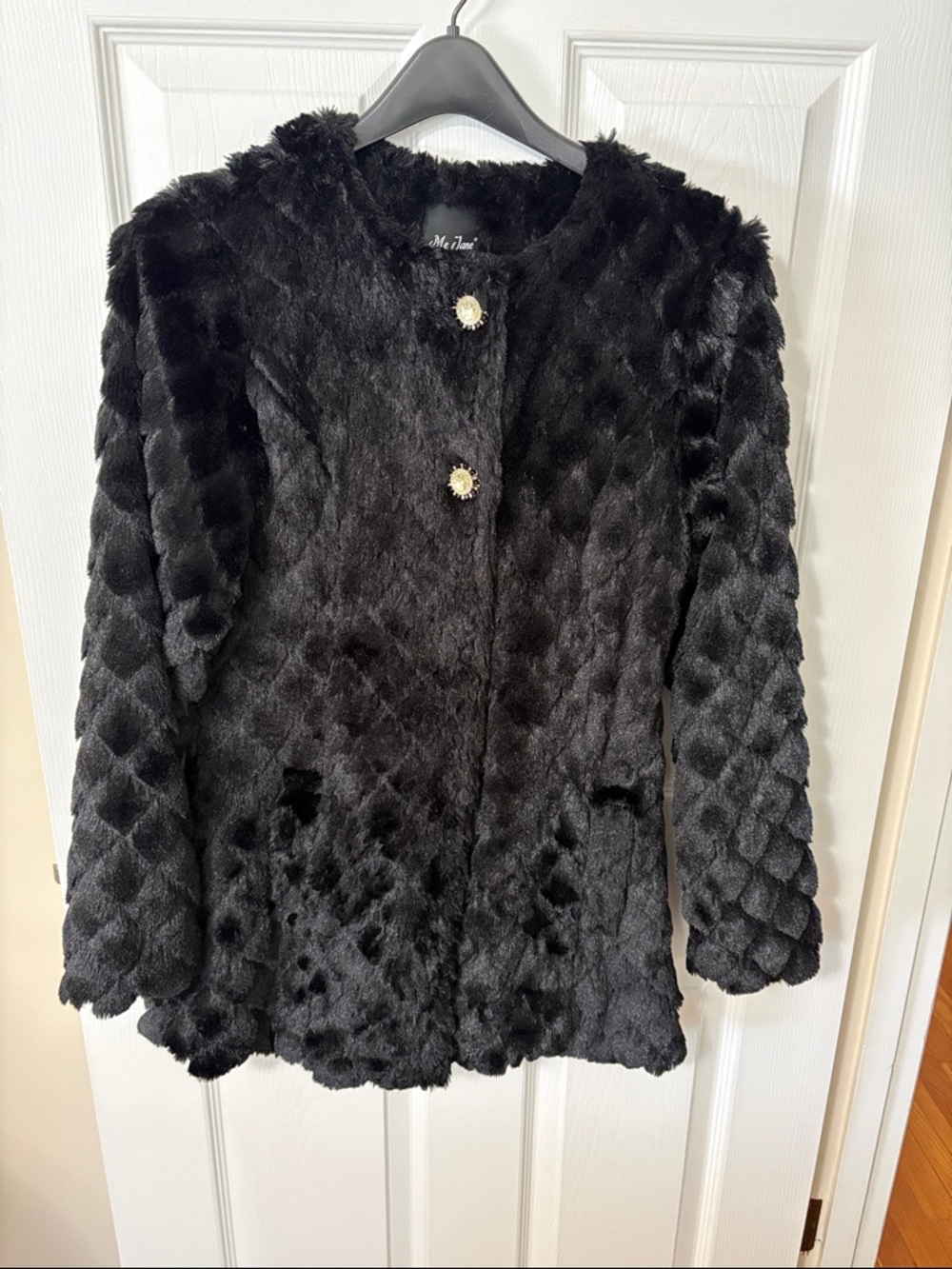 Me Jane Black Faux Fur Teddy Jacket with Decorative Buttons